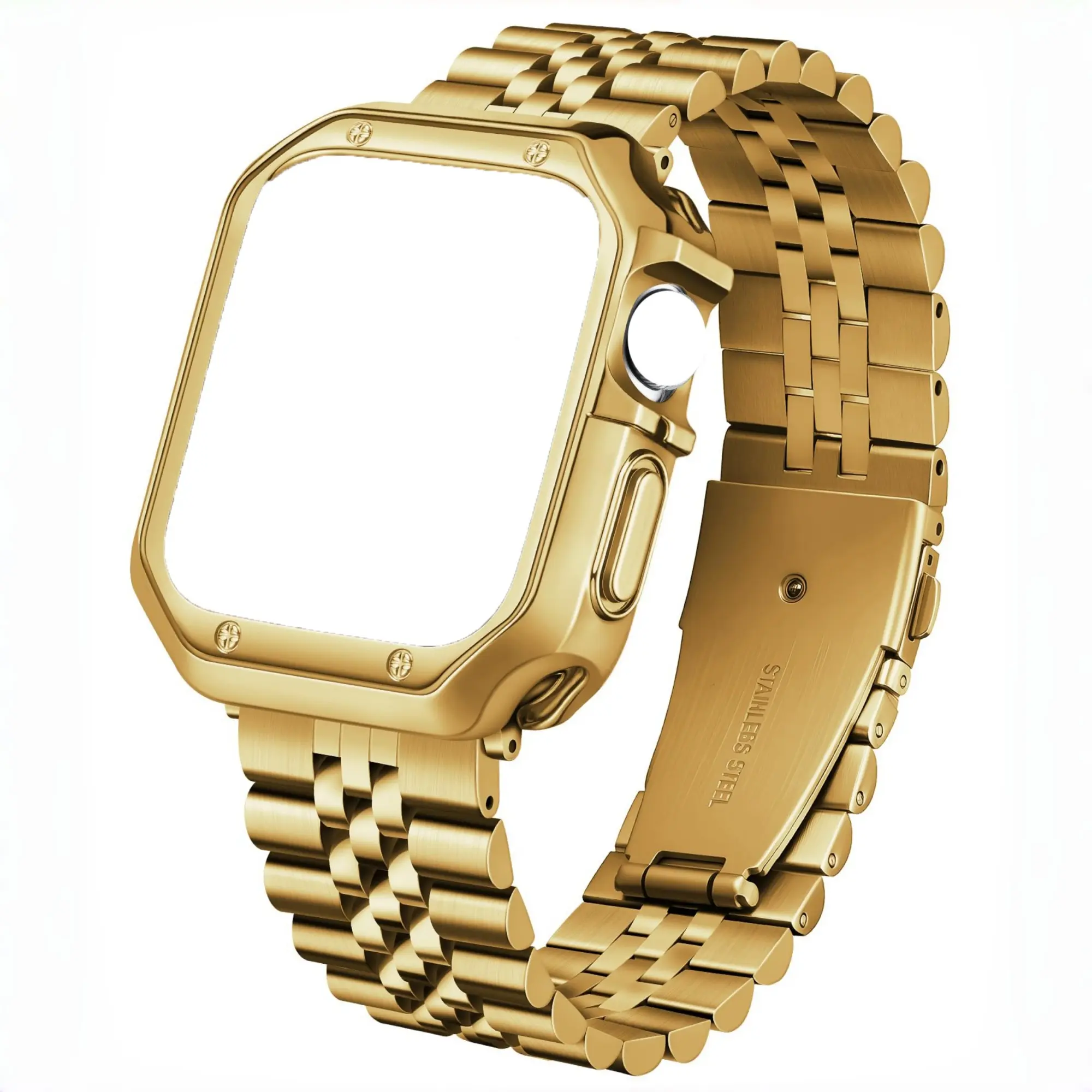Designed for Apple Watch Band and Case, Stainless Steel Metal Chain with TPU Cover, Smart-Watch Link Bracelet Strap, Wrist-Band for i-Watch Series 9 8 7 6 5 4 3 2 1 SE, 45mm 44mm 42mm
