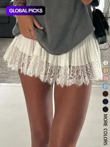 Y2k Lace Mini Skirt Fitted Women Low Rise Pleated Ruffled Ruffle Tiered Half Slip Elastic Waist Flowy Mesh Sexy Short Underskirt Fit Casual Feminine Fashion Womenswear
