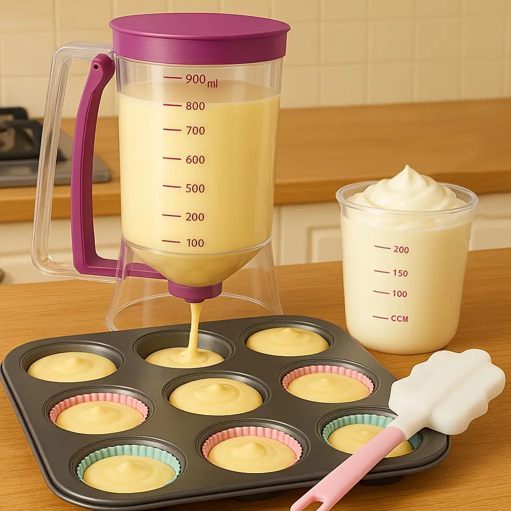 1pc Pancake Batter Dispenser, Handheld Batter Mixer Separator with Cleaning Brush, Cupcake Batter Dispenser Baking Tool with Squeeze Handle Design, Perfect Baking Tool Accessories, Durable Kitchen Gadget