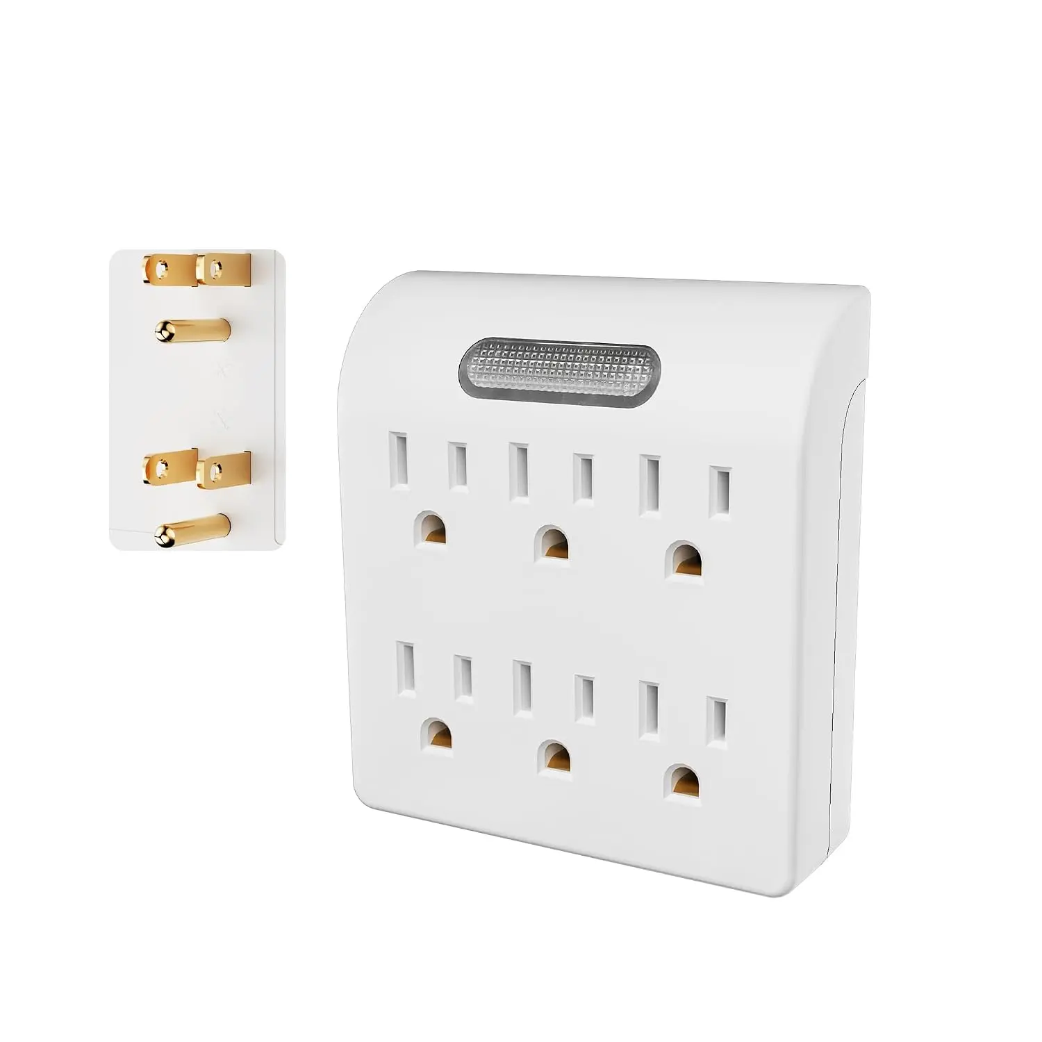 6-Outlet Extender, 3-Prong Grounded Wall Tap Adapter with LED Guide Light, 1875W Multiple Plug Electrical Outlets Splitter for , Office, Hotel, Travel, ETL Listed, Cruise Essentials, White