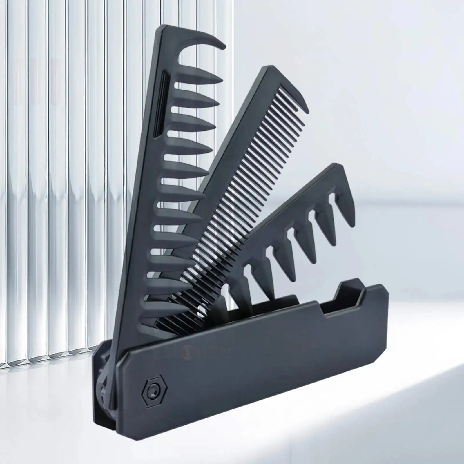 Professional Three-In-One Folding Pocket Comb, Wide Tooth Oil Hair Comb, Mustache Comb, Barber Comb, Salon Hairstyling Tool, Hair Styling Combs