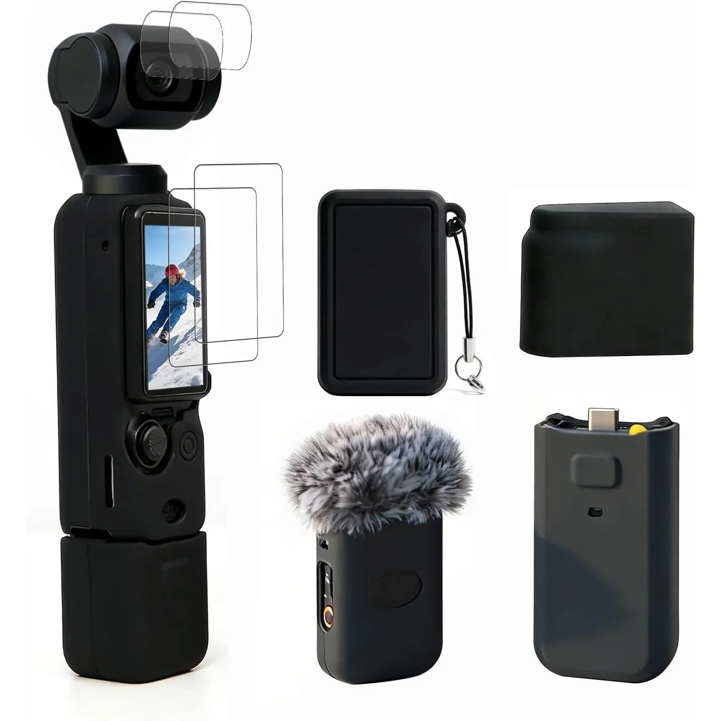 Case for   Pocket 3/ Muse Camera, Soft  Protective Case, Slim Fit  with mic Cover and Screen Protector Accessories for  Pocket 3/ Muse,Anti-Scratch (Black)