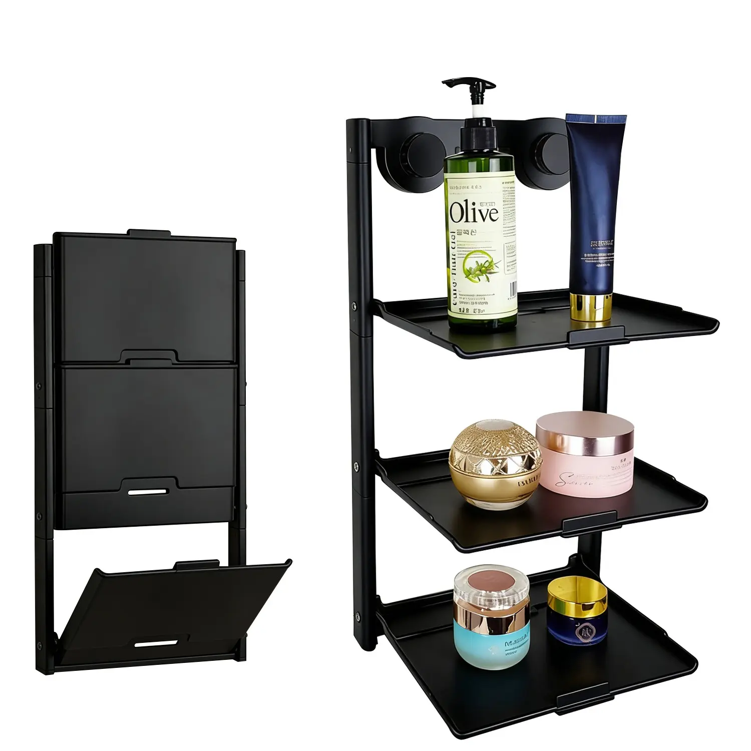Four-tier hanging storage rack, multi-functional no-drill adhesive kitchen countertop, for food preparation and extension rack, heavy-duty space-saving storage organizer, suitable for side dishes, ingredients and daily necessities during food prepara