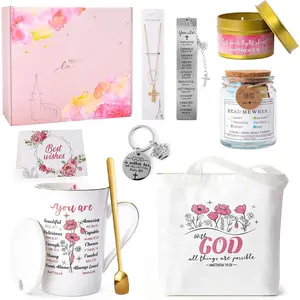 Christian Gifts for Women Religious Catholic Inspirational Gifts for Women Birthday 9 count Baptism  Faith  Set Include  Verse Jar Christian Bookmark  Tote Bag Necklace Mugs