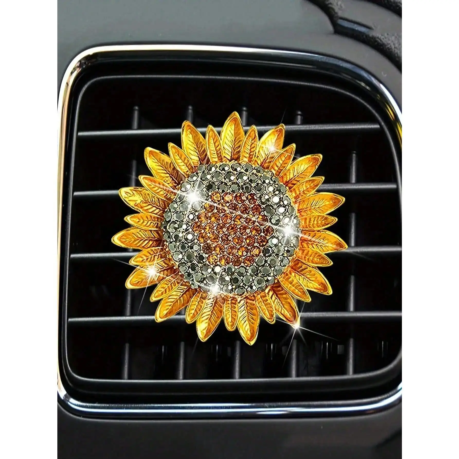1 PCS Golden Sunflower Clip-On Car Air Freshener - Automotive Air Outlet Aromatherapy Accessory for Cars, Vehicle Interior Fragrance Vent Clip
