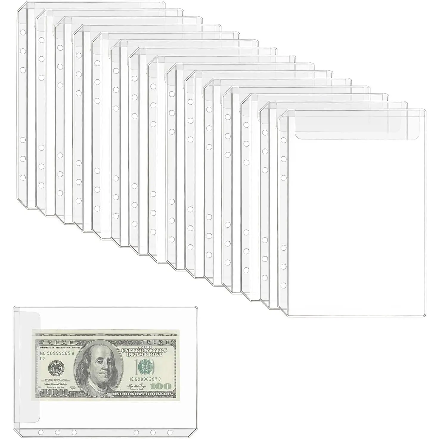 A5 Binder Inserts, 15 Pack A5 Binder Pockets No Zipper, Zipless Budget Envelopes and  Stuffing Envelopes, Clear A5 6-Ring Binder Inserts, A5 Planner Inserts for Bills and Receipts