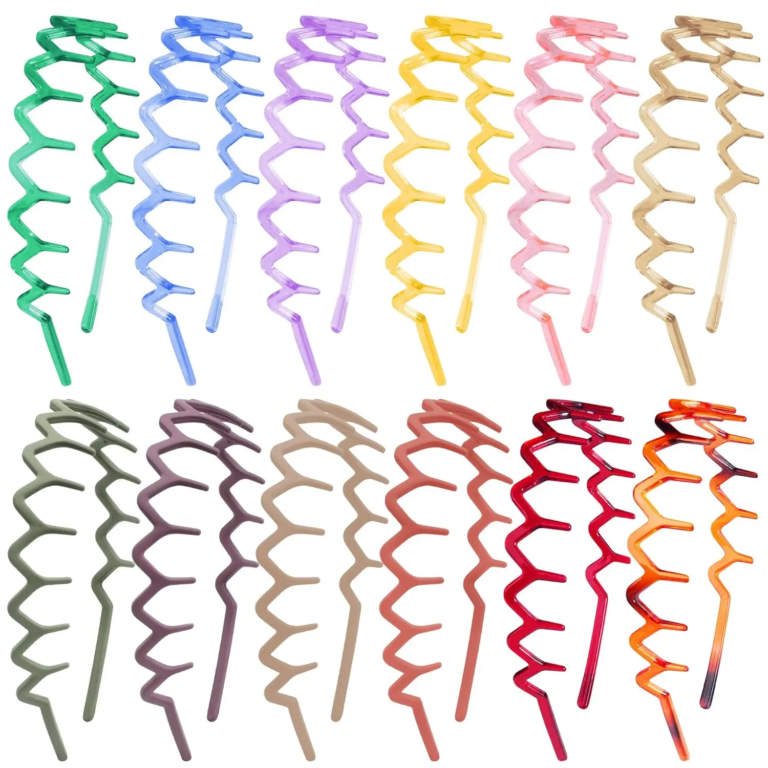 12 Pieces Zig Zag Headbands for Women Girls Colorful Non Slip Plastic Headbands with Teeth Sharks Tooth Wave Zig Zag Headband