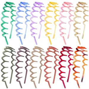 12 Pieces Zig Zag Headbands for Women Girls Colorful Non Slip Plastic Headbands with Teeth Sharks Tooth Wave Zig Zag Headband