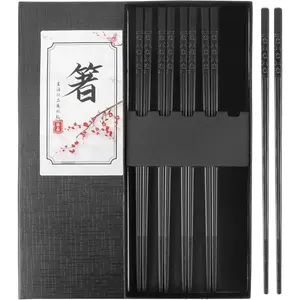 Fiberglass Chopsticks Reusable Set, 5 Pairs Black Gift-Boxed – Premium Non-Slip, Dishwasher Safe, Heat-Resistant 9.5 Inch Chop Sticks for Sushi, Ramen, Asian Dining