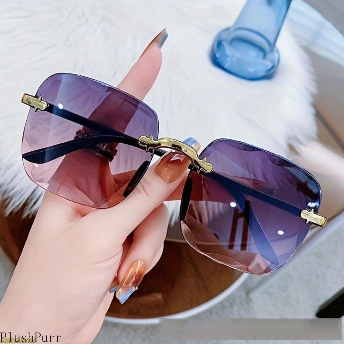 2026 new frameless trimmed sunglasses trendy sunglasses women's fashion i Korean version UV-proof sunglasses