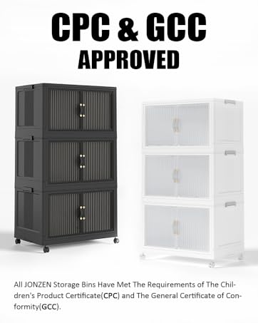 JONZEN 192Qt Plastic Storage Bins with Lid, 48GAL Closet Organizer and Stackable Storage Drawer, Collapsible Clear Box with Wheels, Clothes Cabinet Containers for Home Garage, 4Pack White