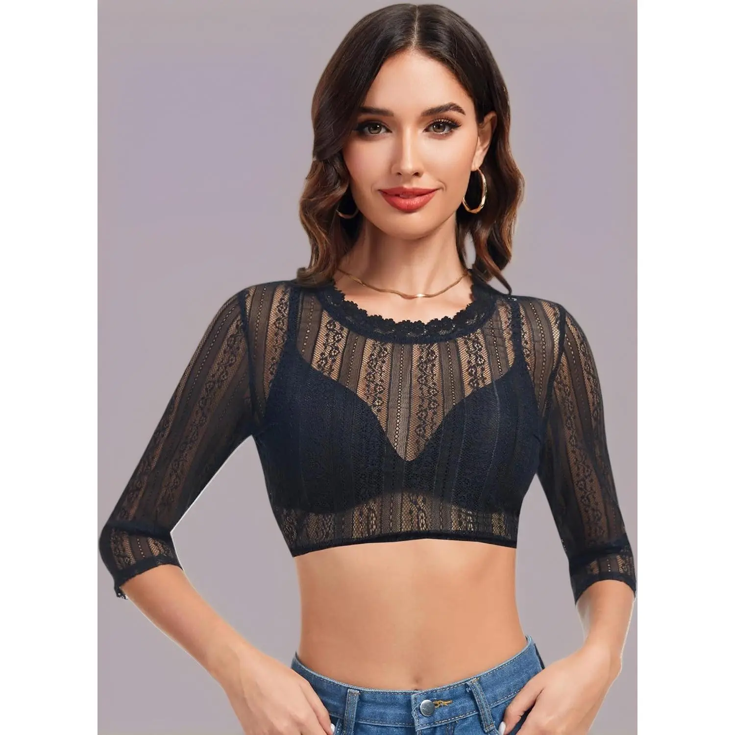 Women's Dirndl Blouse - Elegant Lace Detail, Bavarian Traditional, Crop Fit, Round Neck Oktoberfest Costume Top (S-3XL)