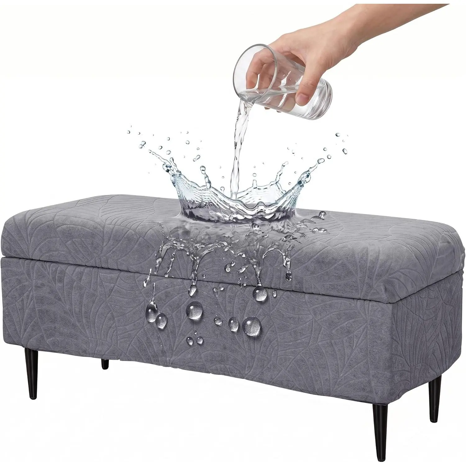 GOSTADY Polyester Waterproof Rectangular Folding Ottoman Cover - Stretch Protective Slipcover with Elastic Bottom for Storage Bench, Footrest, Sofa Stool, Removable Washable Leaves Print Design