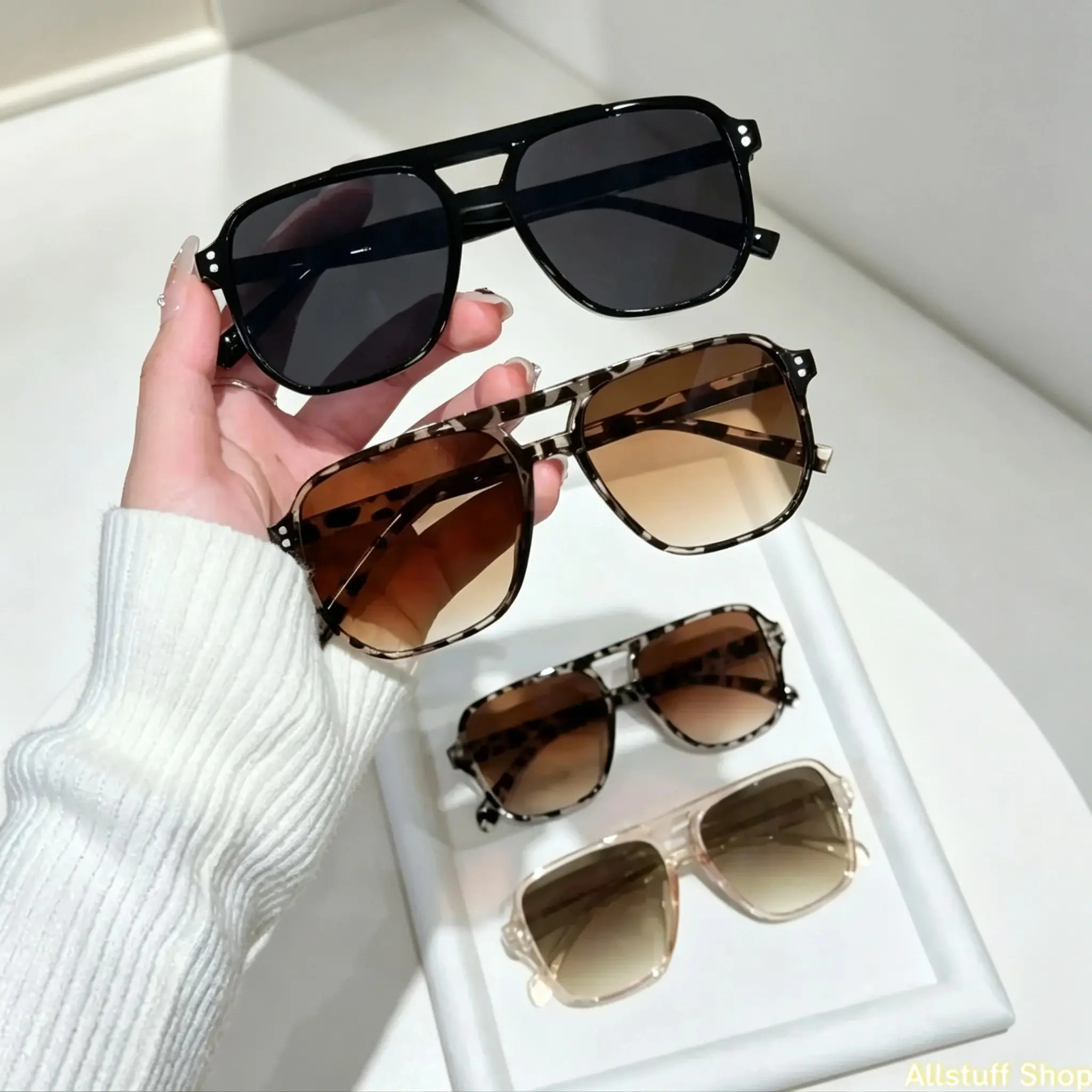 XUH 4-Pack Unisex All-Match Aviator Sunglasses Set - Nylon Statement Frame Glasses, Multicolor 1-Size Stylish Accessories for Daily Wear, Outdoor Activities, One-Size