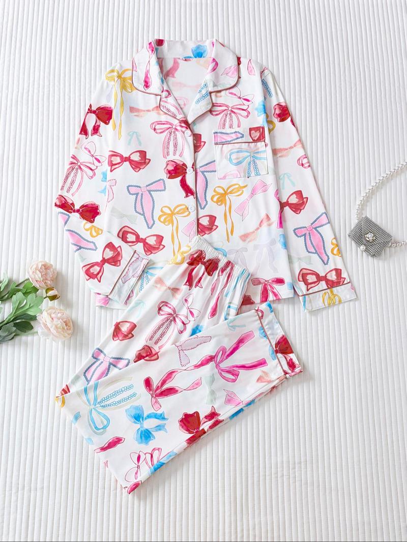 Women's Long Sleeve Striped Pajama Set, Button-Front Top & Elastic Waist Pants, Casual Fitted Sleepwear for Spring & Fall, Casual Comfy Pajama