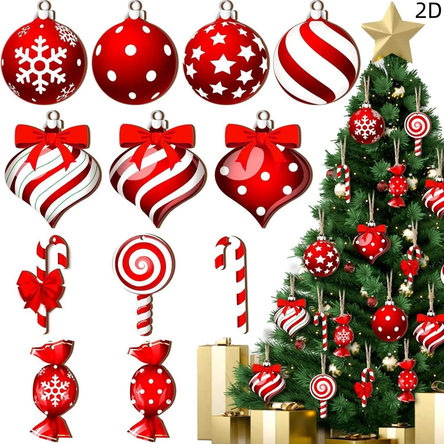 12/24/36 Piece Christmas Tree Candy Cane Decorations, Hanging with Rope, Perfect for Party, Xmas Decoration, Gift