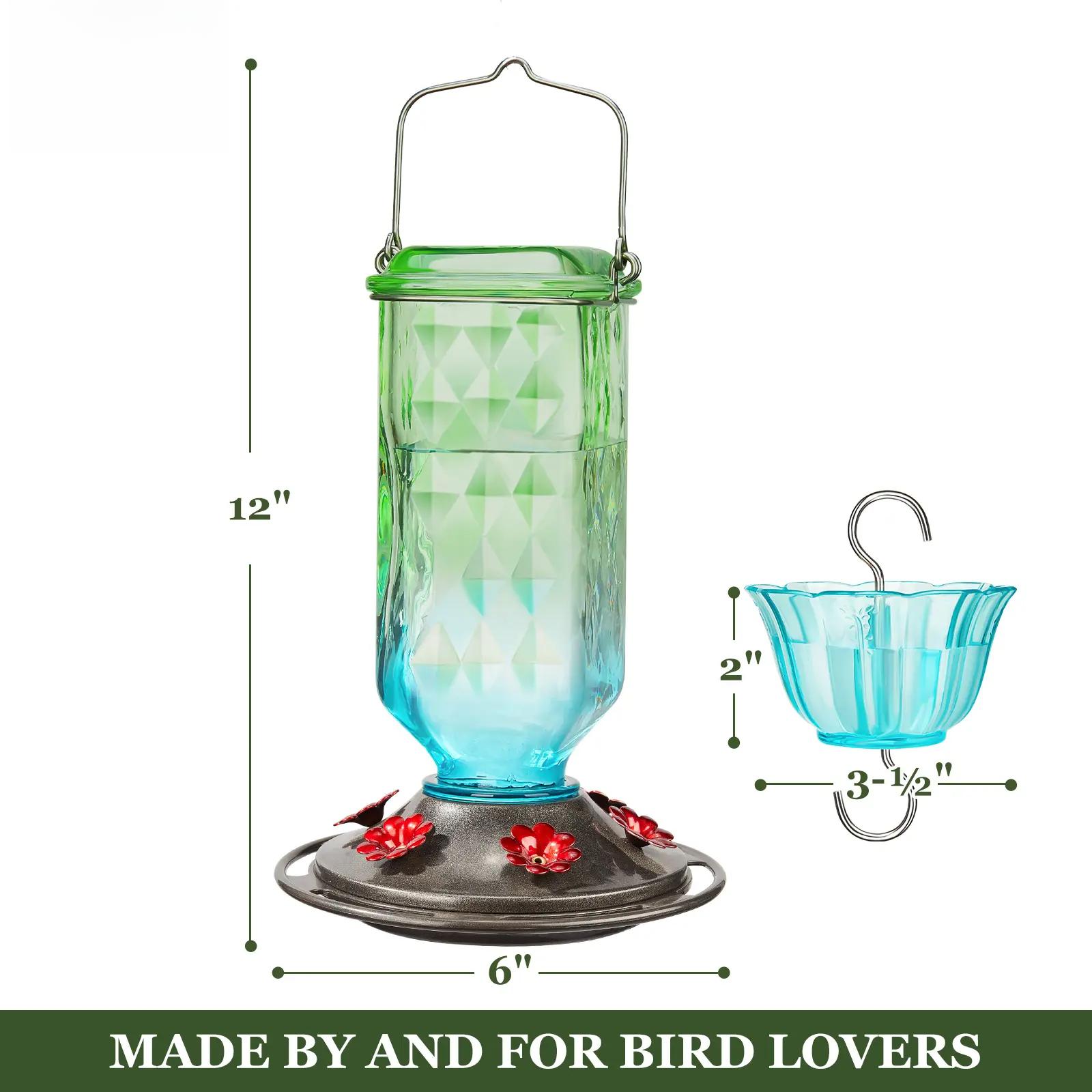 24oz Glass Hummingbird Feeder with Ant Moat 6 Flower Ports Leak-Proof Nectar Container for Garden Decor Easy Refill & Clean