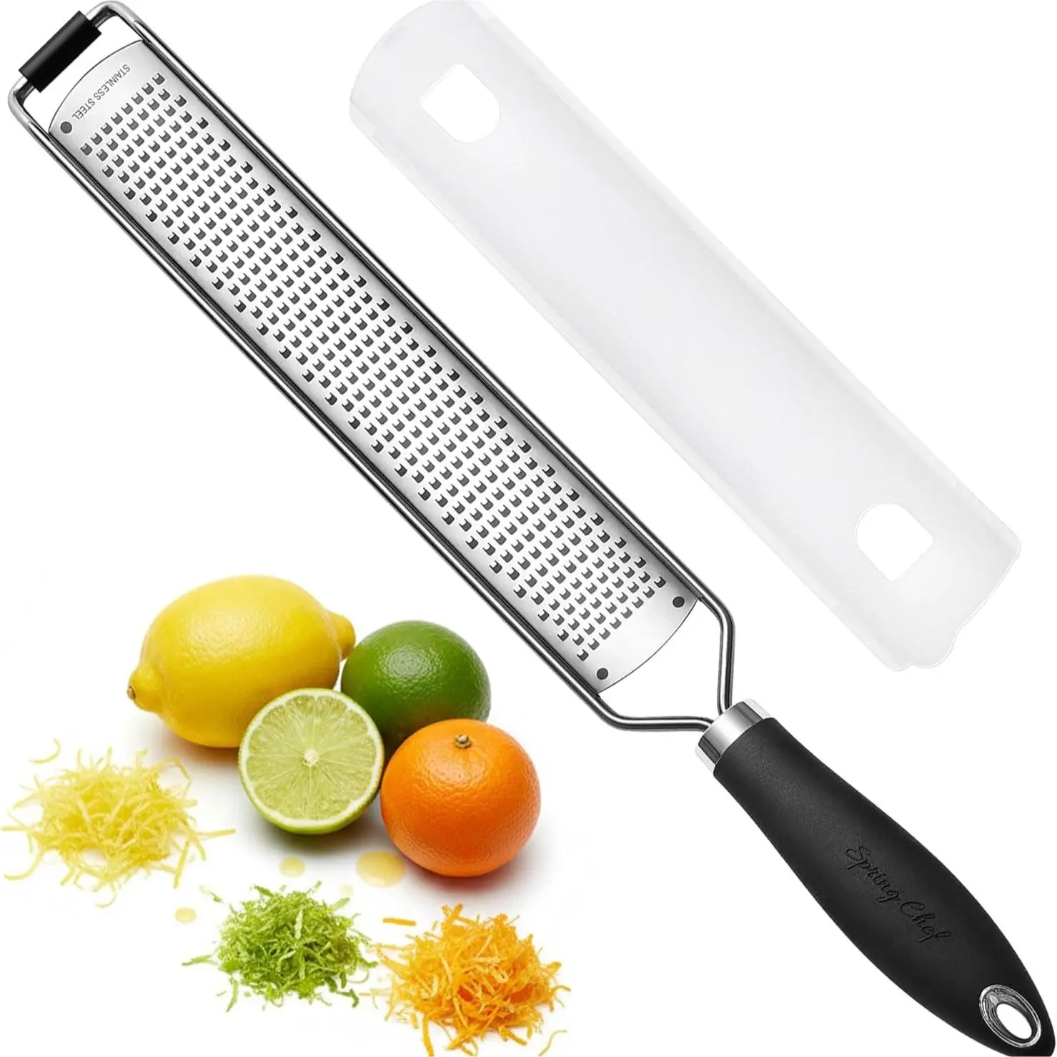 Stainless Steel Lemon Zester Grater with Handle - Garlic, Cheese, Parmesan, Nutmeg, Lime, Ginger Grater - Heavy Duty Kitchen Tool - Citrus Zester with Blade Cover - Fine Shred - Black#Weeklydeals
