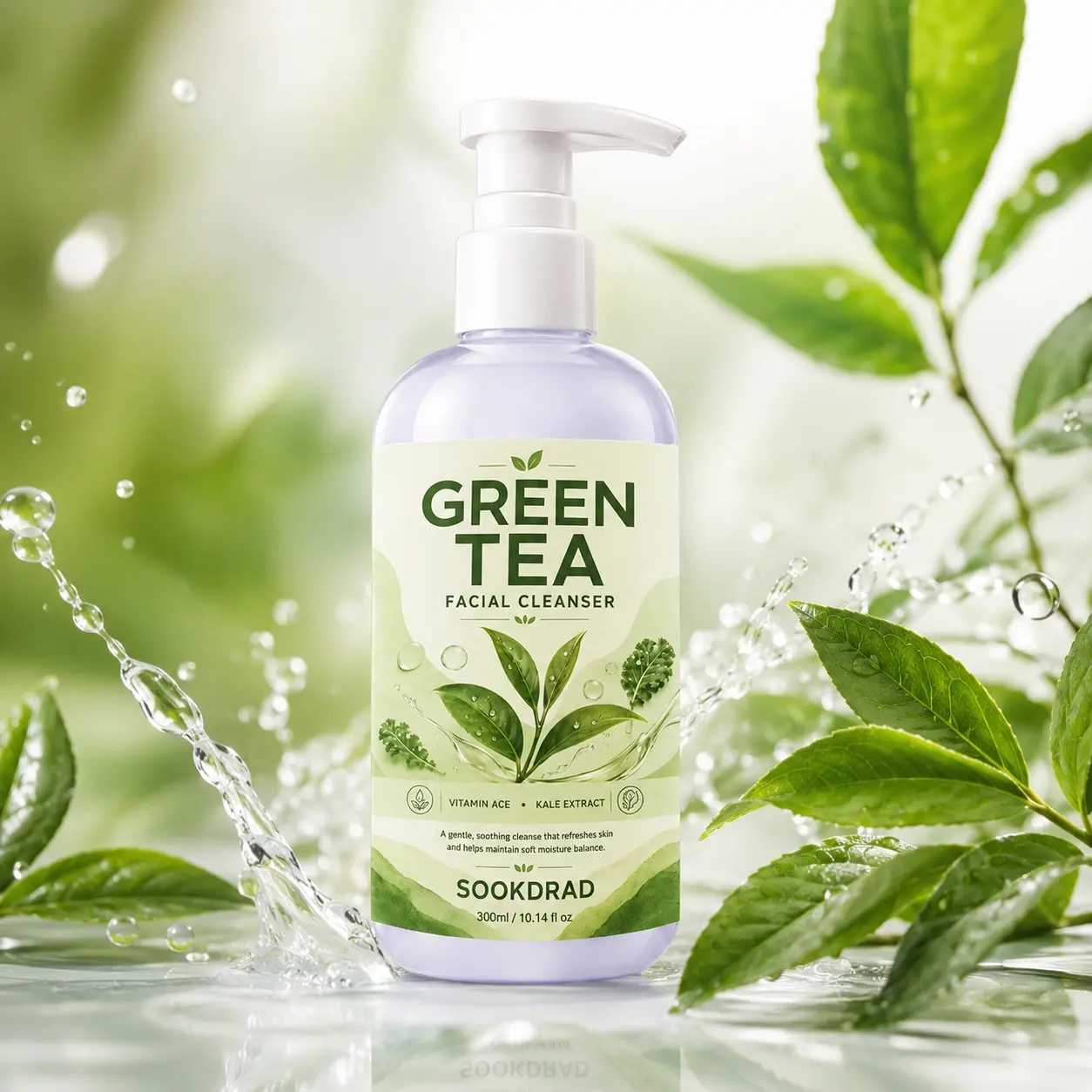 Green Tea Facial Cleanser, Vitamin ACE, Kale Extract, gentle, soothing, refreshes skin, maintains soft moisture balance, facial, 300ml/10.14 fl oz, Gentle Hydrating Cleanser