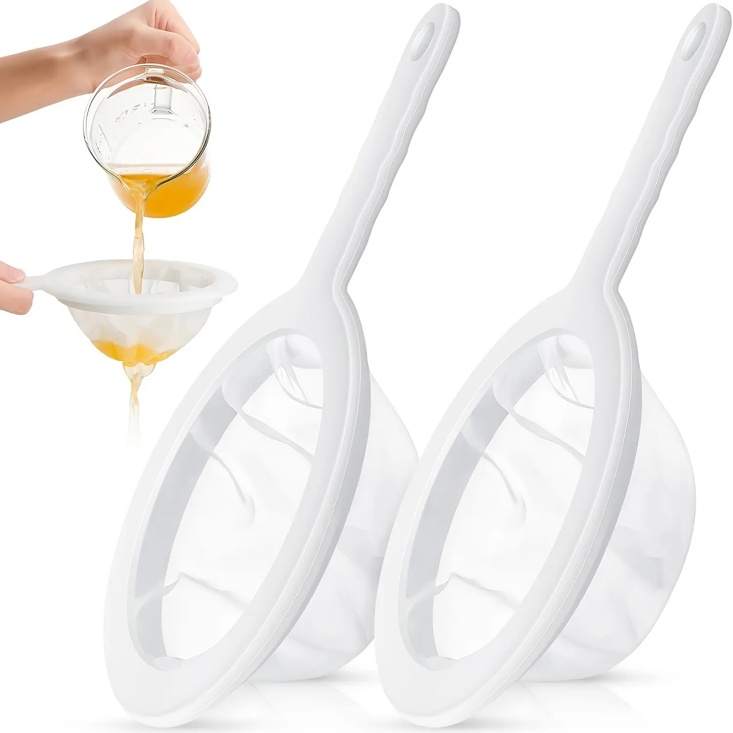 Set of 2 Ultra-Fine Button Mesh Filters, 300/200 Mesh Sizes, Non-Electric Kitchen Sieve, Ideal for Soy Milk, Coffee, Juice, Outdoor Use