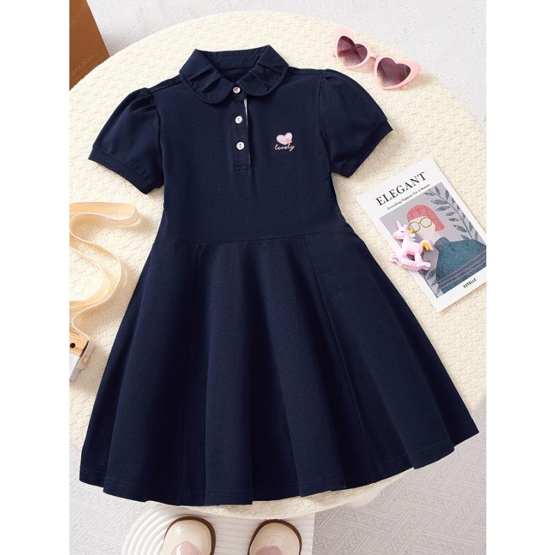 Girls' College-Style Heart-Shaped Pattern Dress Summer Children's Skirt Princess Uniform for Elementary School Students