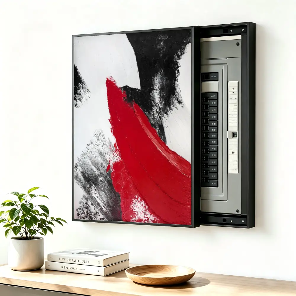 ElectricalPanel Cover Decorative Breaker Box Cover Fuse Box Cover Abstract Red Black White Art Aluminum Alloy Frame With High Quality Canvas, LivingRoom Home Office