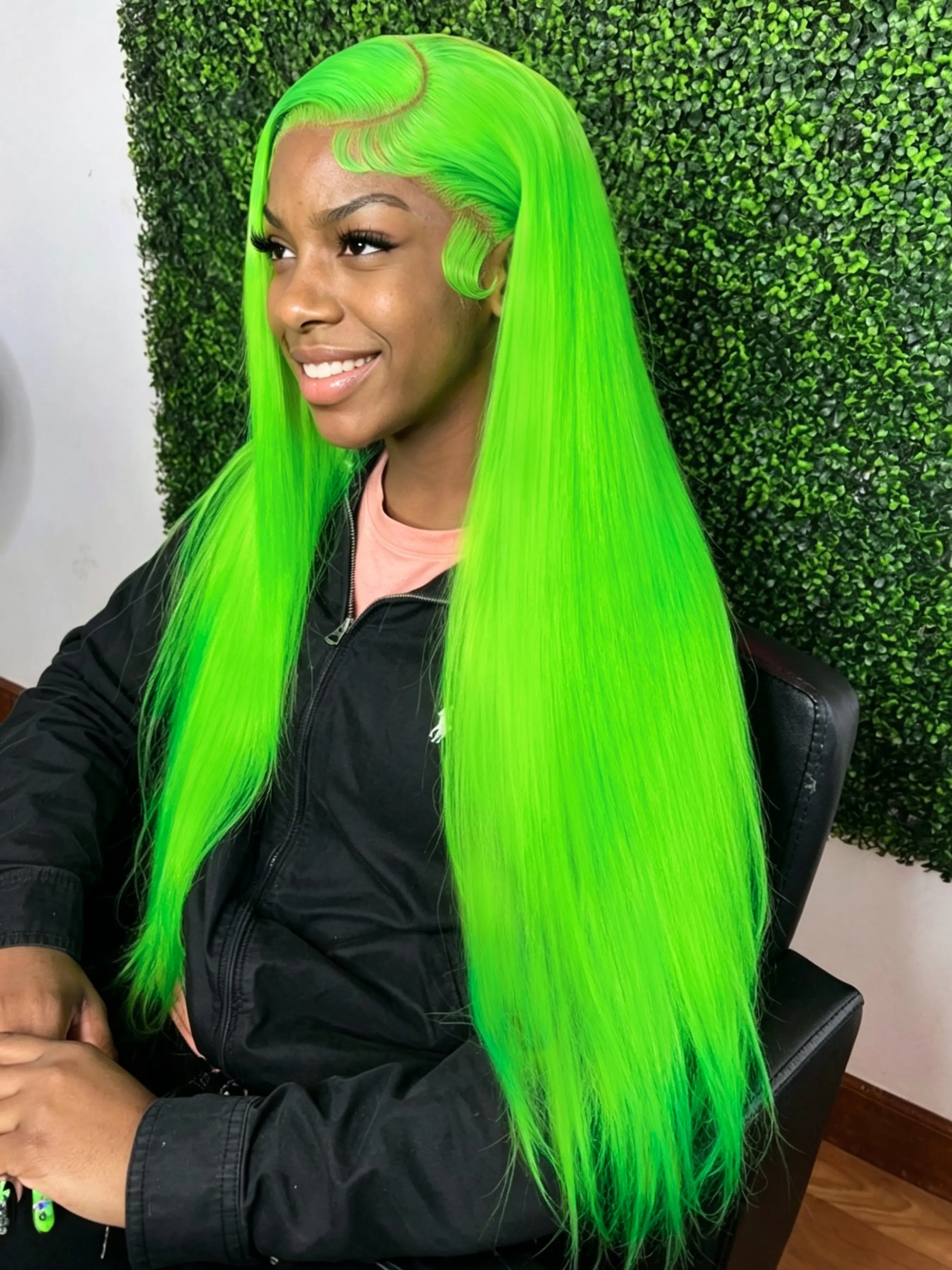 Green Lace Front Wigs Colored Long Straight Hair 13x4 Lace Frontal Wig Smooth Straight Hair Pre Plucked Heat Resistant Fiber Long Neon Green Wig Middle Part Natural Looking Party Wigs for Cosplay Concert Music Festival 28 Inch