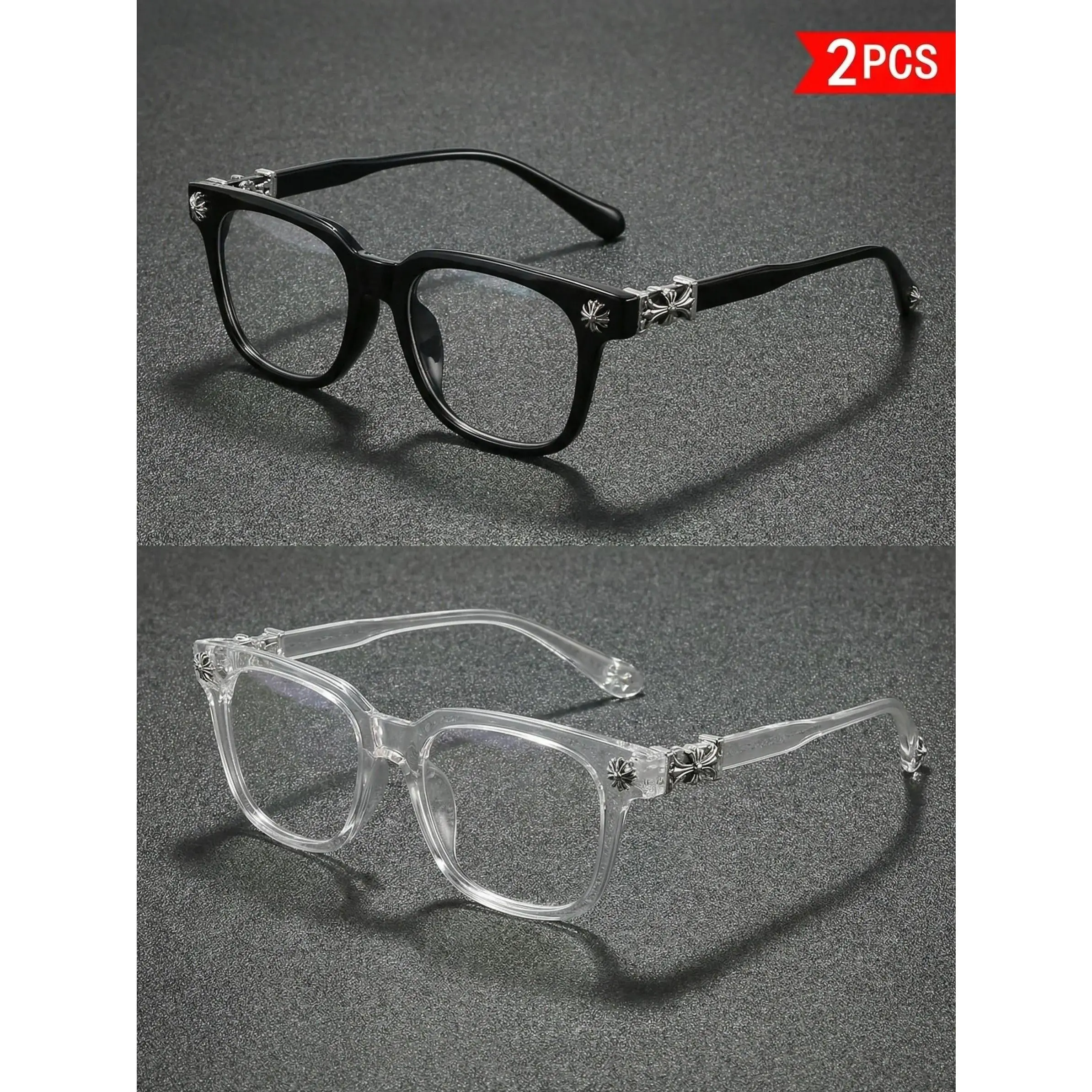 Fashion Square Frame Blue-Light-Blocking Glasses, Cross Flower Rivet Design, Ultra-Light Frame, Retro Street Style, Unisex Eyeglasses for Computer and Phone, Fashionable Frames Glasses, Lightweight Glasses, Stylish Trendy Eyewear