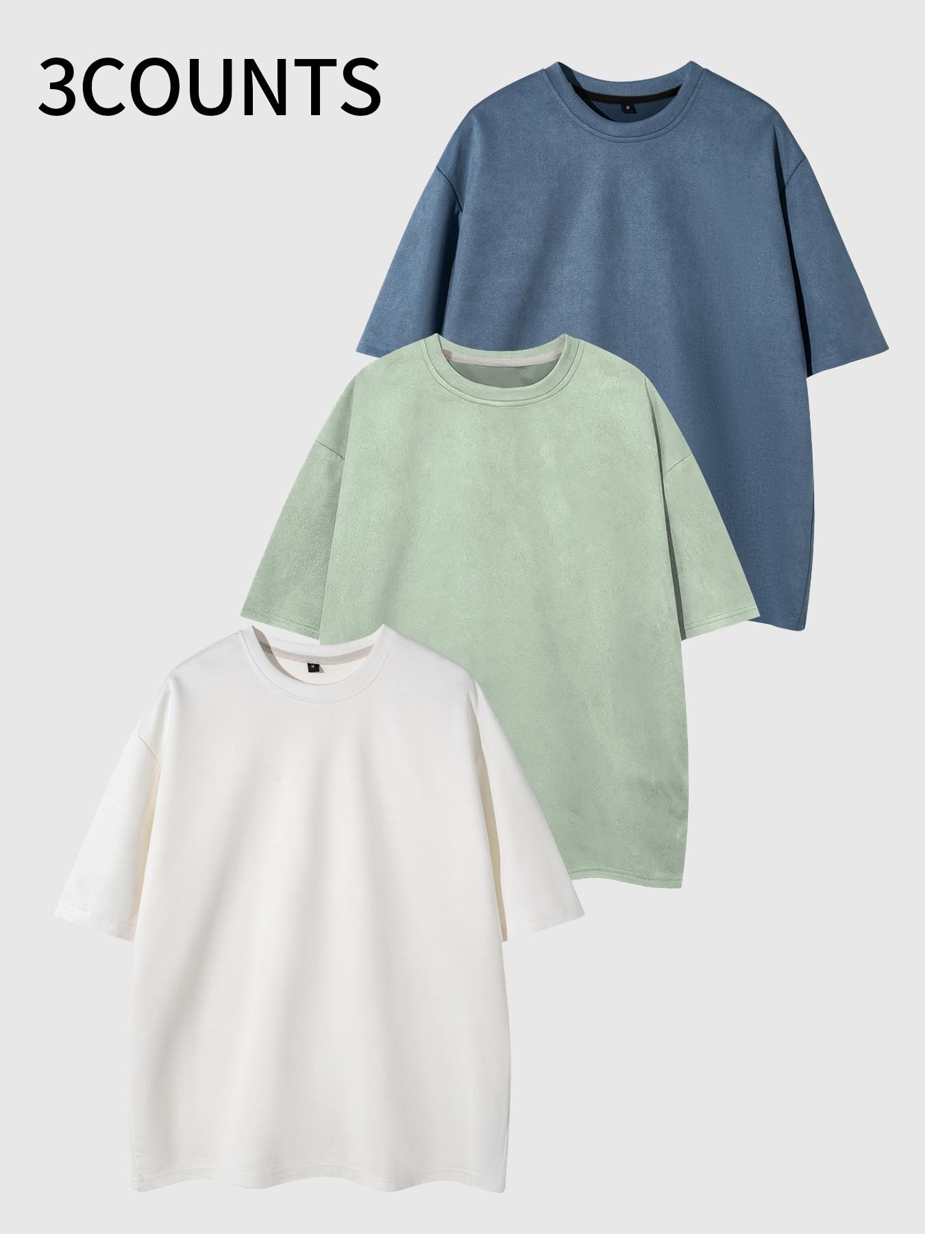 Men's Solid Color Drop Shoulder Suede Tee, Regular Fit Casual Street Style Short Sleeve Round Neck T-shirt for Summer, Men's Top for Daily Wear, Streetwear