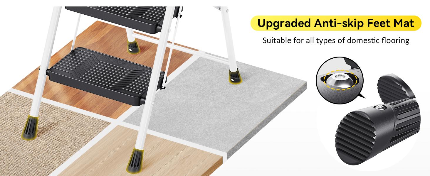 3 Step Folding Ladder, 800lbs Capacity Step Stool with Safety Lock, Non-Skid Wide Pedals, and Handrail, Lightweight, Household Ladder for Home, Kitchen, Pantry, Closets, and Office Use, White