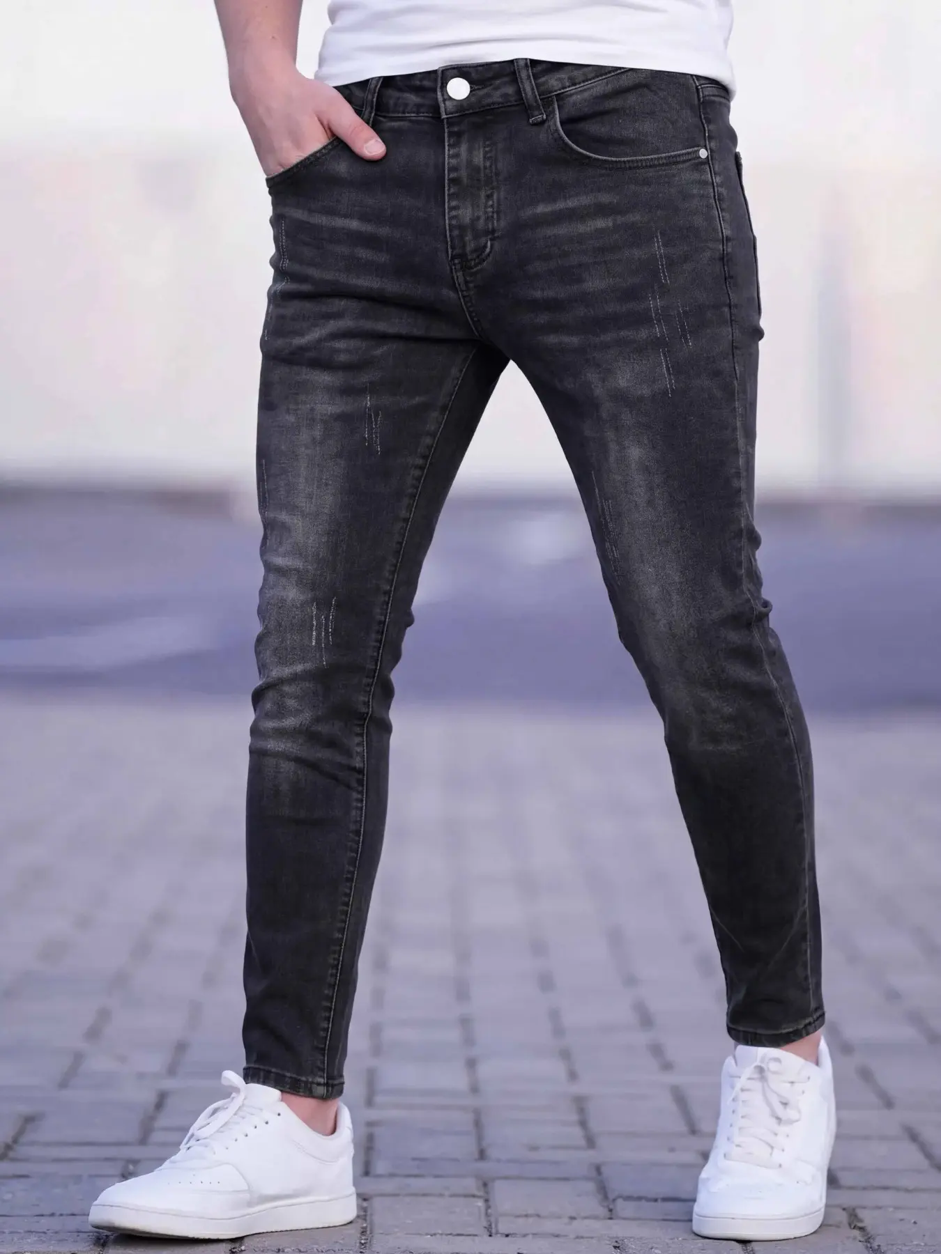 Men's Casual Ripped Slim Fit Jeans, Trendy Fashion Versatile, Essential Daily Wear, All Seasons, Plain Surface, Unlined