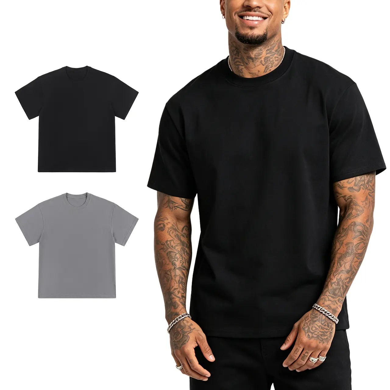 Men's Casual Plain 100% Cotton Short-Sleeve Loose-Fitting T-Shirt, Versatile Relaxed-Fit Top for Everyday Wear, Available in 1 or 2 Pack, Menswear, All Seasons, Beige+Dark Grey, Cotton Fabric, Round Neck