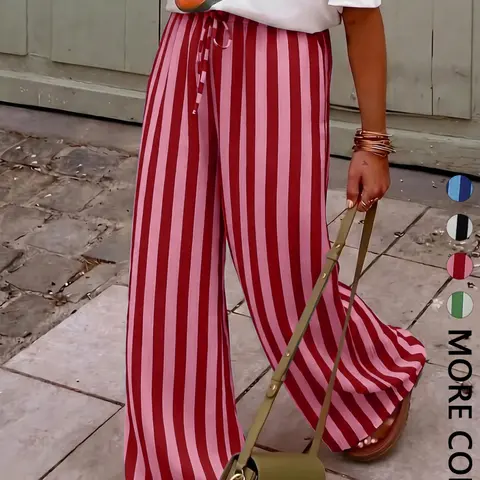 Women's Casual Striped Oversized Loose-Fit Baggy Long Pants, Lightweight Comfortable Bohemian Style, Versatile Vacation Wear, Unlined Palazzo Boho Casual Trousers, Loose Flowing Trousers