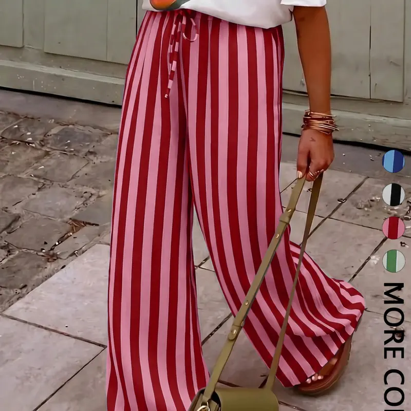 Women's Casual Striped Oversized Loose-Fit Baggy Long Pants, Lightweight Comfortable Bohemian Style, Versatile Vacation Wear, Unlined Palazzo Boho Casual Trousers, Loose Flowing Trousers