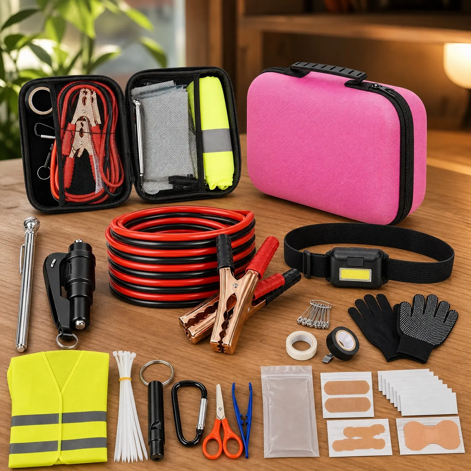 Car Roadside Emergency Kit, Portable Car Safety Kit for Men, PinkGift