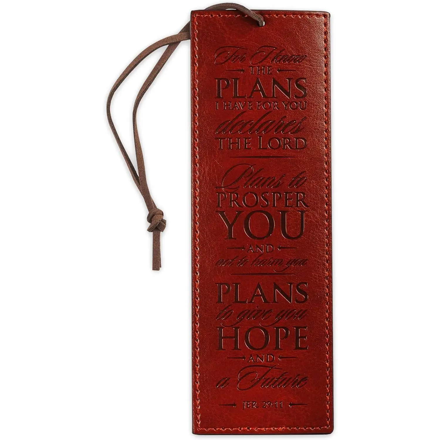 Vegan Leather Scripture Bookmark for Men: I Know The Plans - Jeremiah 29:11 Inspirational  Verse, Heat-Debossed, Faith-Based Reading Accessory, Brown with Cord Tassel