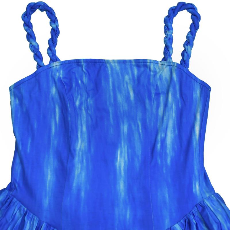 Women's Y2K Blue & White Tie-Dye Halter Neck Maxi Dress - A-Line Floor-Length Beach Dress with Back Tie Closure, Semi-Sheer Sleeveless Design for Vacation, Travel, Daily Outfits - All-Season Casual to Formal Events (Machine Washable) - Turq