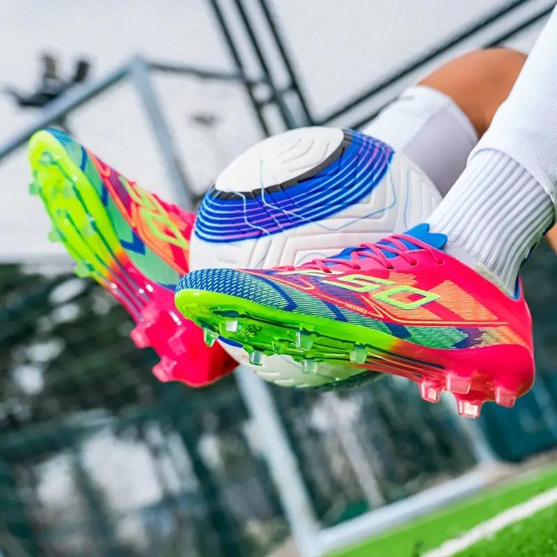 LISM Men's Training Cleats - Turquoise/Pink/Neon Green/Blue AG Studs, Lightweight TPU & Rubber Traction, All-Ground Grip for /Outdoor Soccer, Multi-Surface Turf/Grass, Comfortable Lace-Up Cleat for Professional &