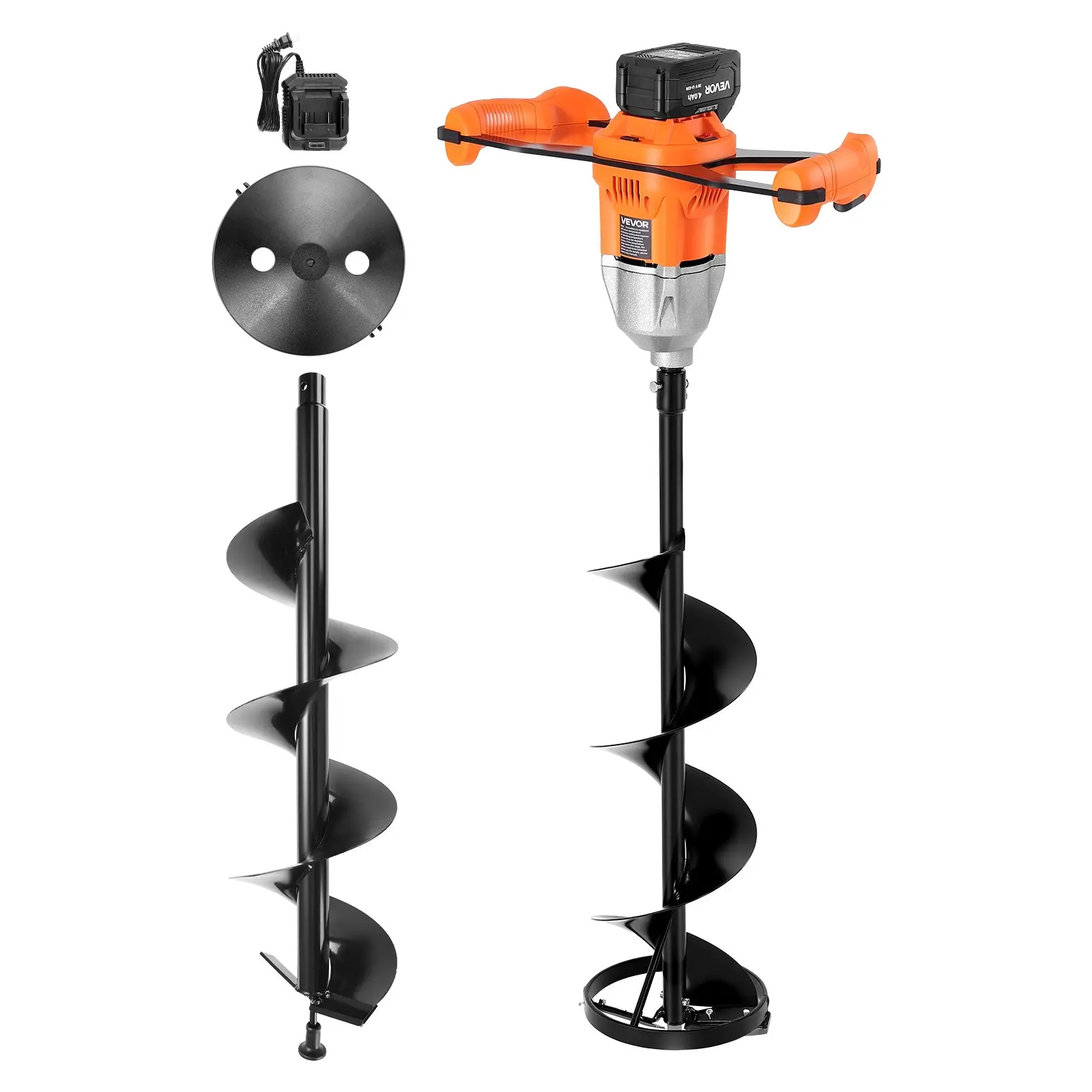 【DealsForYouDays】VEVOR 20V Electric Ice Auger, 8 inch Diameter, 2 in 1 Cordless Ice Fishing Augers and Earth Auger with Ices & Earth Drill Bit, Cold-Resistant Post Hole Digger, Turbo High-Speed Cutting System