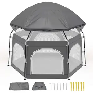 Baby Playpen with Canopy, Portable Outdoor & Indoor Baby Beach Tent for Babies and Toddlers, Foldable Play Yard with Mosquito Net, Travel Play Yard Includes Sand Stakes & Carry Bag