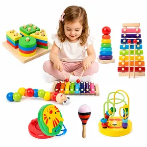 Wooden Percussion Xylophone Set, Kids Musical Instruments with Rattle, Early Learning Educational Toy for Preschool Boys Girls