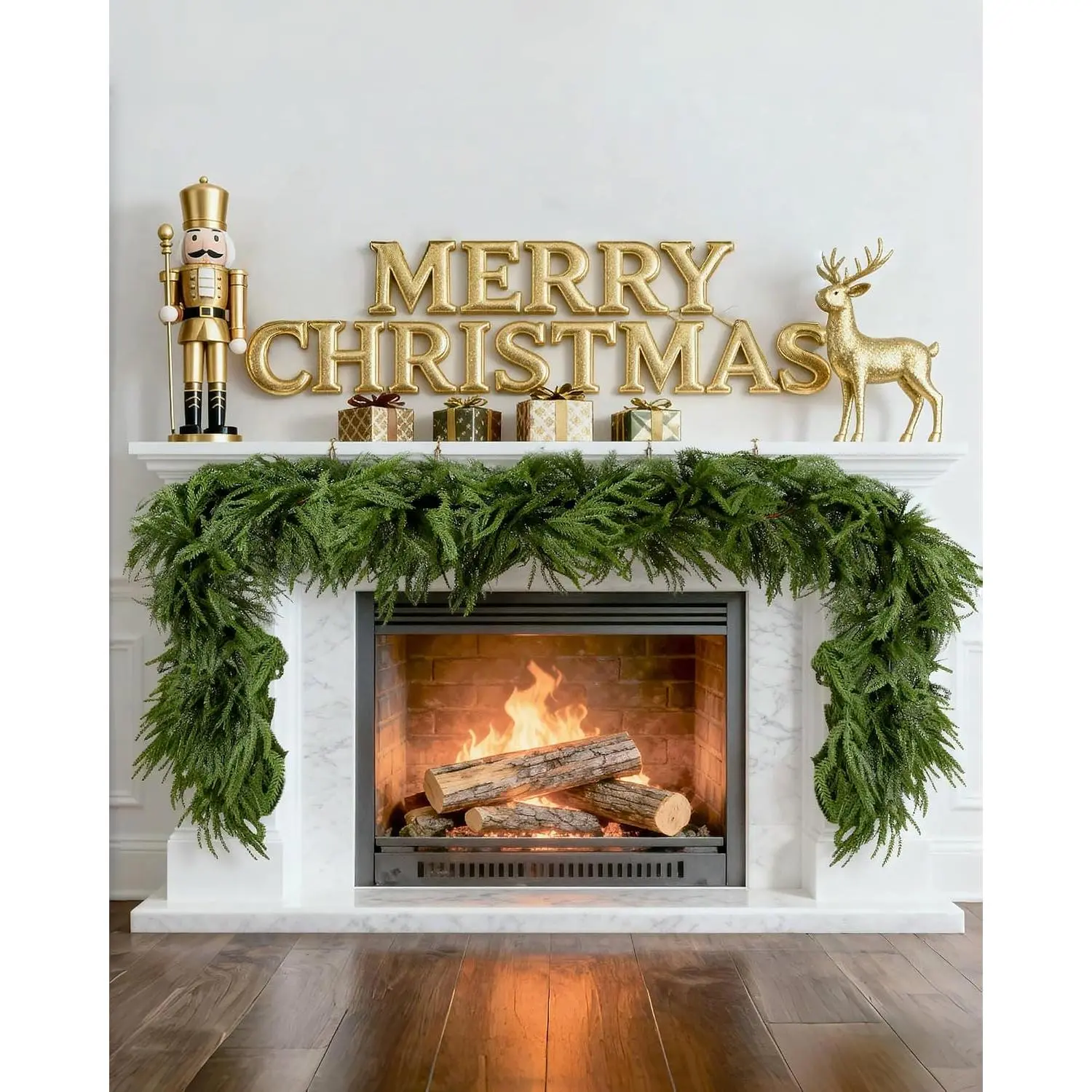 12FT (2 * 6FT) Artificial Christmas Garland, Real  Norfolk Pine Greenery Garland, Ultra Full & Lush Unlit Garland for Door, Mantle, Fireplace, Stair, Indoor Outdoor Xmas Decorations