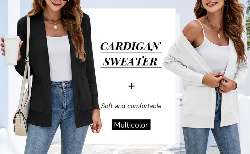 Yousify Womens Cardigan Sweater Long Sleeve Open Front Knit Cardigan Sweater with Pockets