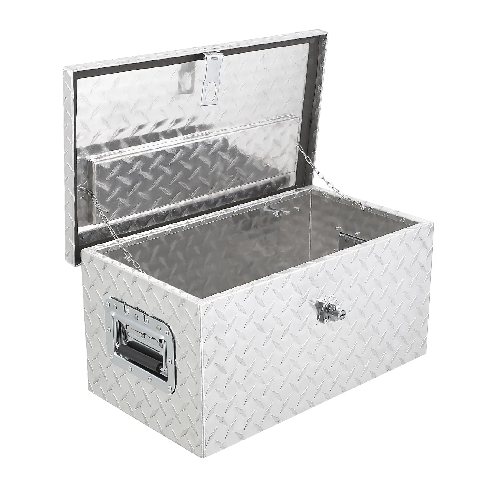 20" Diamond Plate Aluminum Truck Bed Tool Box with Lock and Keys – Side Handle Storage Chest for Pickup, Truck Bed, RV, and Trailer