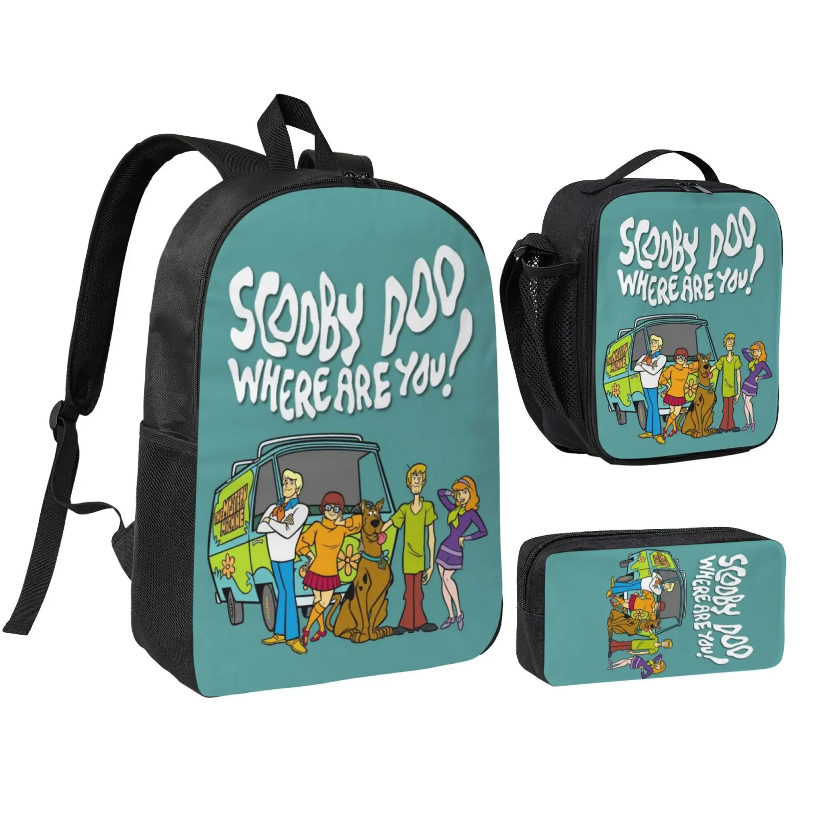 Anime Scooby Doo2 Kids 3Pcs Multipurpose Teen Backpack Set with Adjustable Shoulder Straps, School Bookbag, Insulated Lunch Box & Pencil Bag for Boys Girls Daily School Travel Office