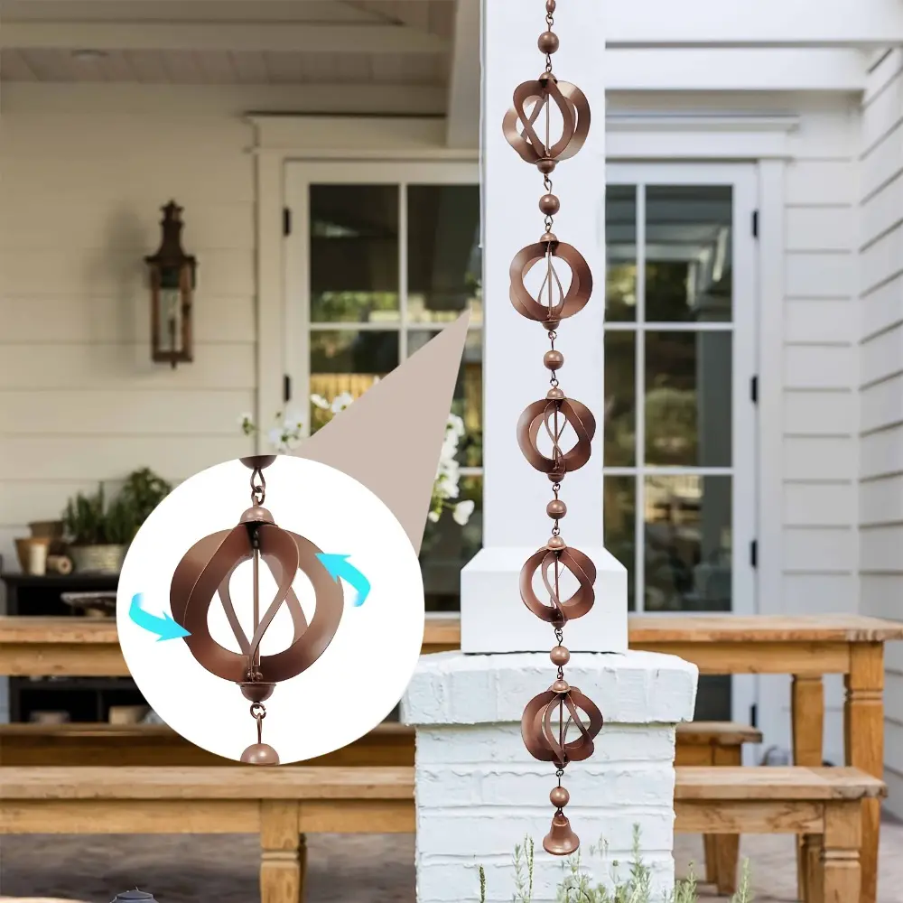 1pc 46.4-Inch Rotating Rain Chain - Gutter Chain Rain Chain - Rotatable Rain Chain - Bell Rain Chain - Downspout Rain Chain - Gutter Chain - Rainwater Collection Chain - Functional and Decorative Rain Chain - Hanging Outdoor Garden Decoration