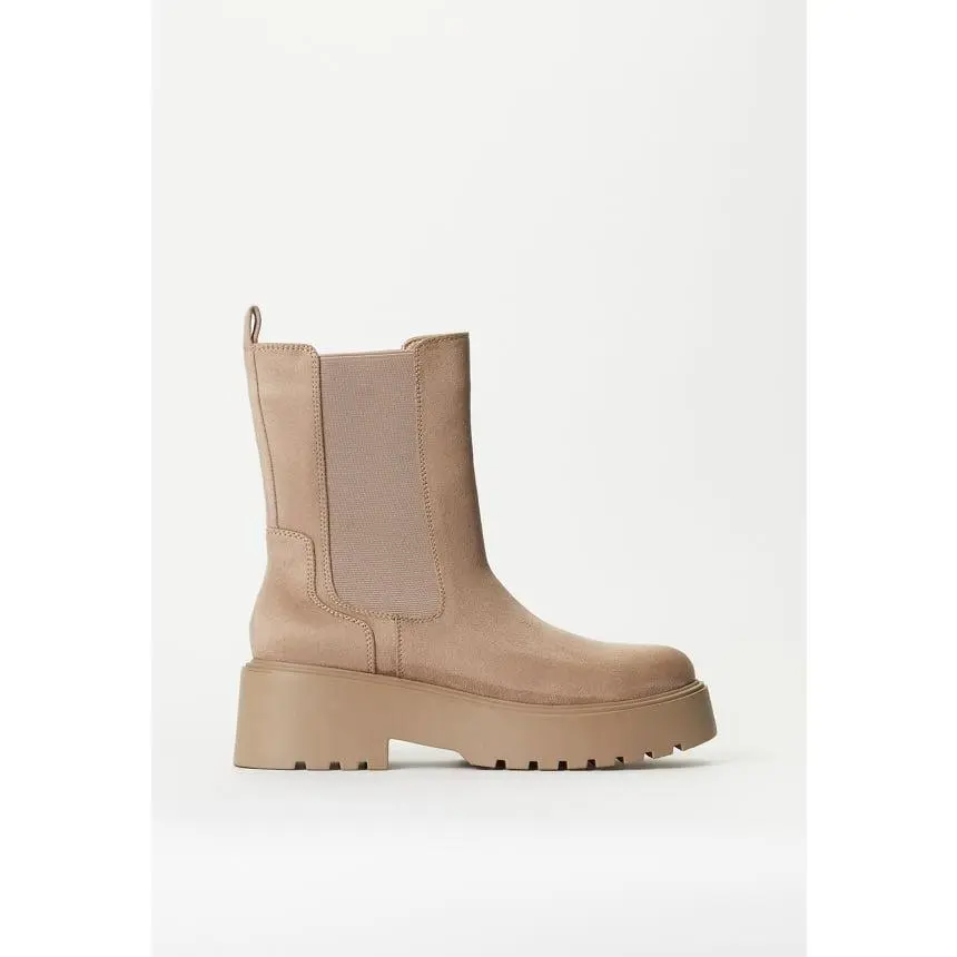 JUSTFAB Women's Chelsea Ankle Boots Suede Platform Lug Sole Pull-On Booties, Chunky Block Heel Fall Winter Casual Shoes Chunky Block Heel Fall Shoes
