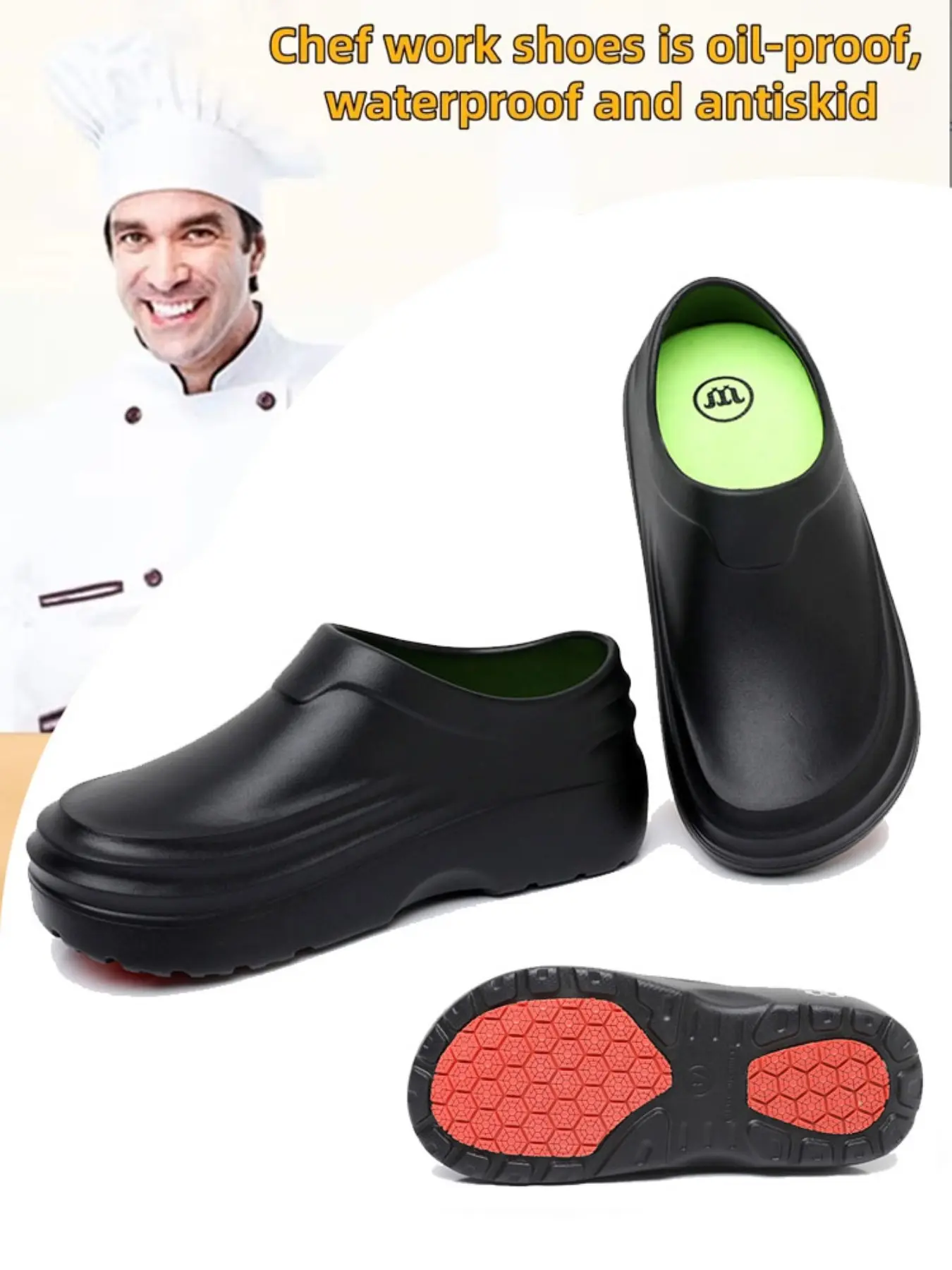 Men's Eva Thick Sole Closed-Toe D Shoes, Waterproof, Oil-Resistant, Slip-Proof, Slip-On Chef Kitchen Garden Work Shoes, Waterproof Safety Shoes