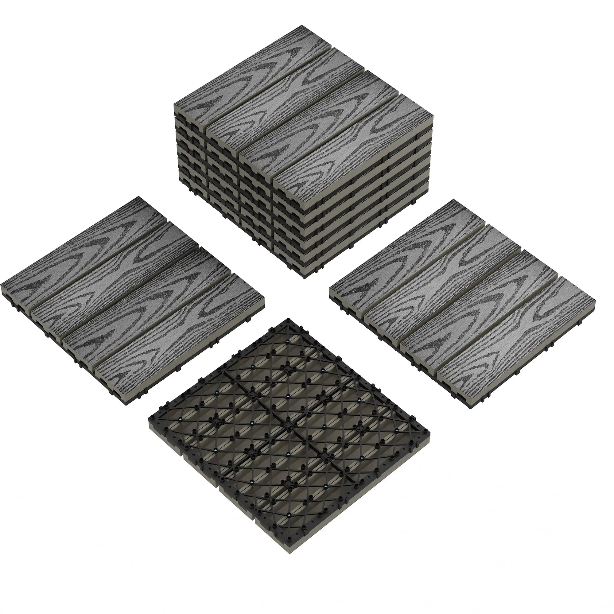 12" x 12" Interlocking Composite Deck Tiles, Waterproof Composite Wood Outdoor Flooring for Patio & Balcony, Snap-Together Easy Install, All-Weather Poolside & Garden Tiles,Outdoor Floor Tiles for Balcony, Poolside, Porch, Garden