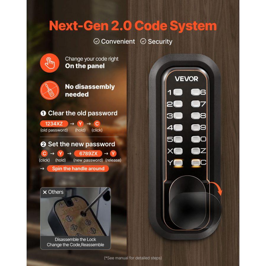 VEVOR Mechanical Keyless Entry Door Lock, 2.0 Code Upgrade, 4-7 Digits Code, Double-Sided Push Button Combination Mechanical Keypad Door Knob, Auto Locking, for Indoor or Outdoor, Oil-Rubbed Bronze